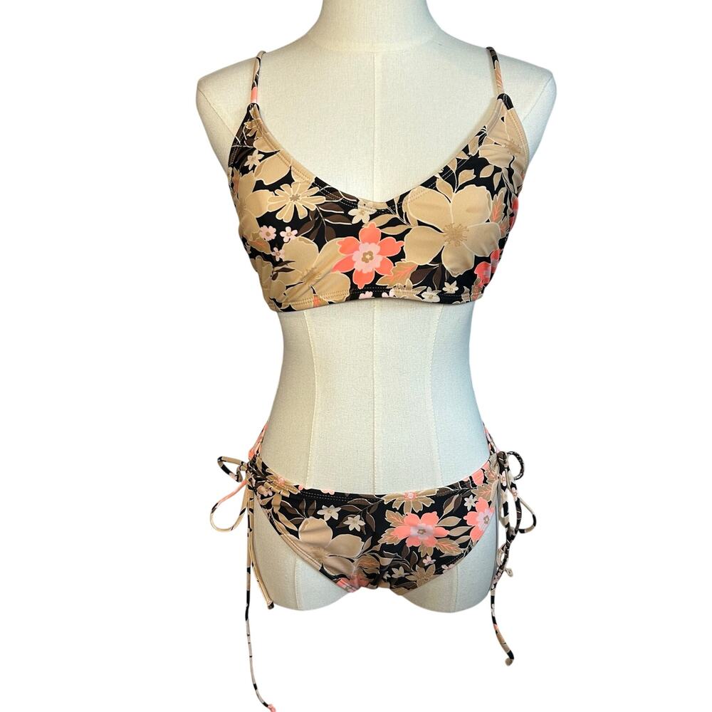 Brown Black String Bikini Set Adjustable Triangle Top Large Boho Casual Coquette